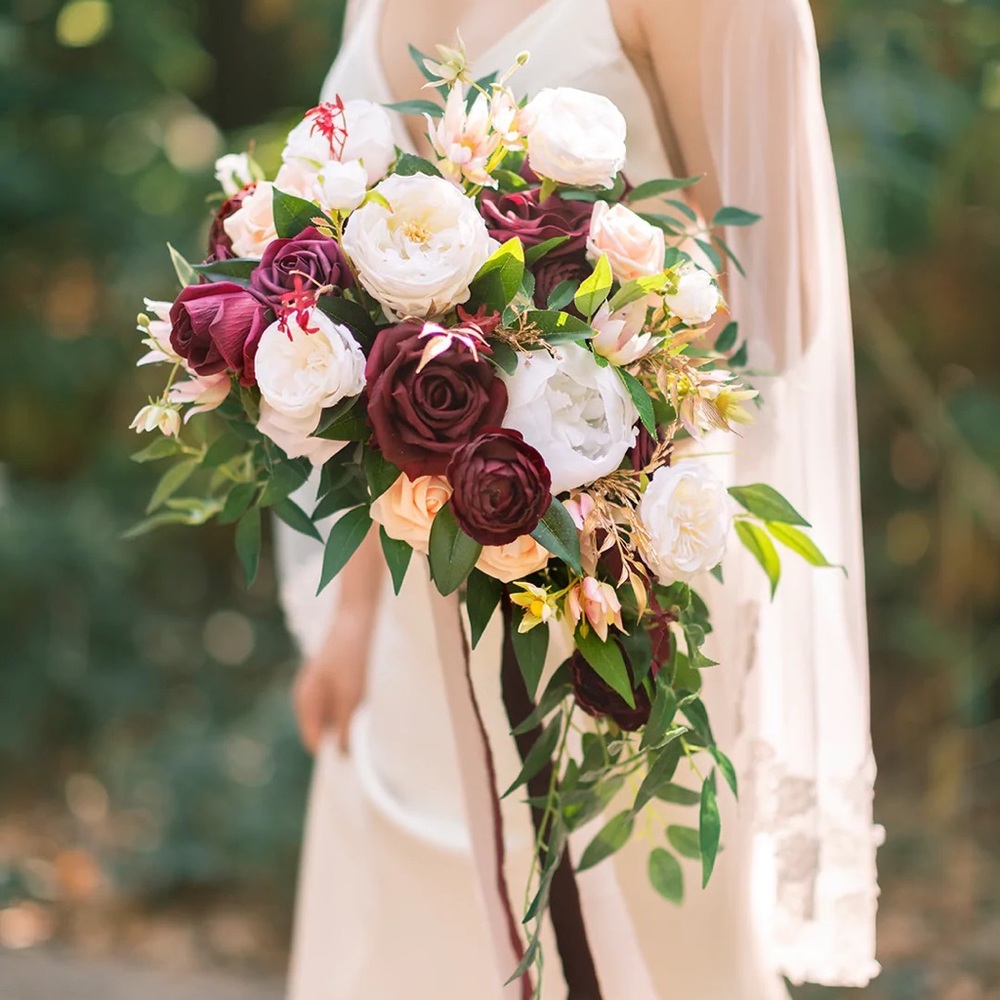 Ling’s Moment Marsala/Burgundy Theme Large Wedding Bridal Bouqet